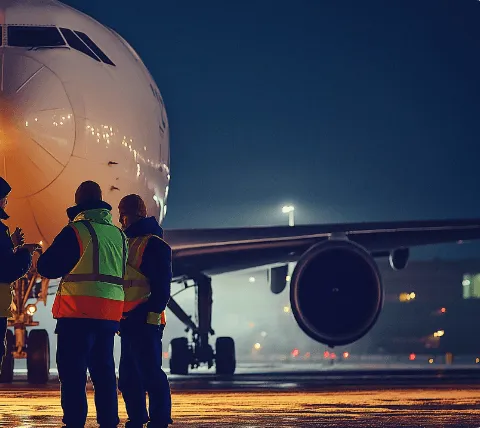 men stood by a plane