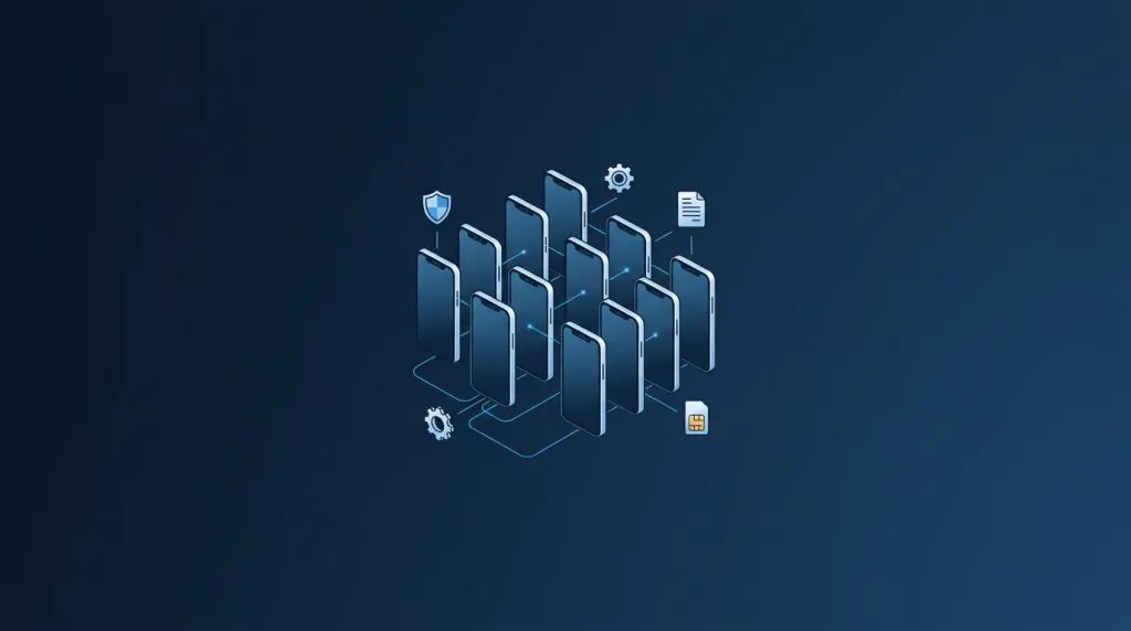 Managed mobile services UK 2026 — fleet of business smartphones with MDM security, SIM management and centralised billing