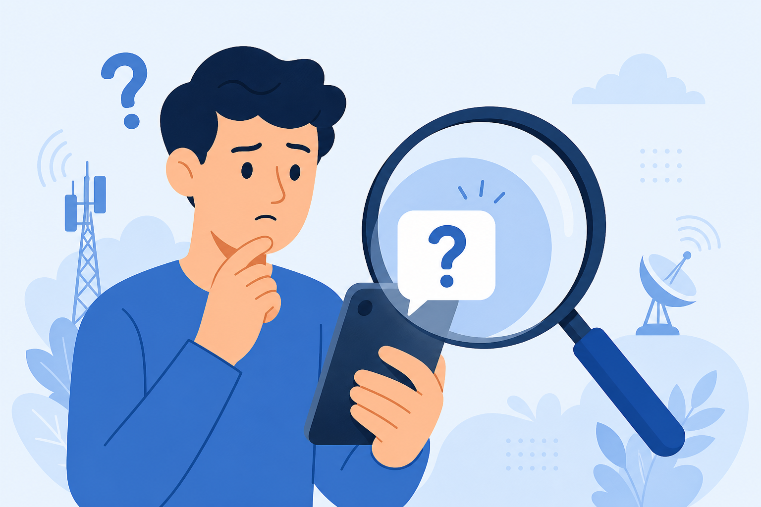 Person using a magnifying glass to identify a text from an unknown number