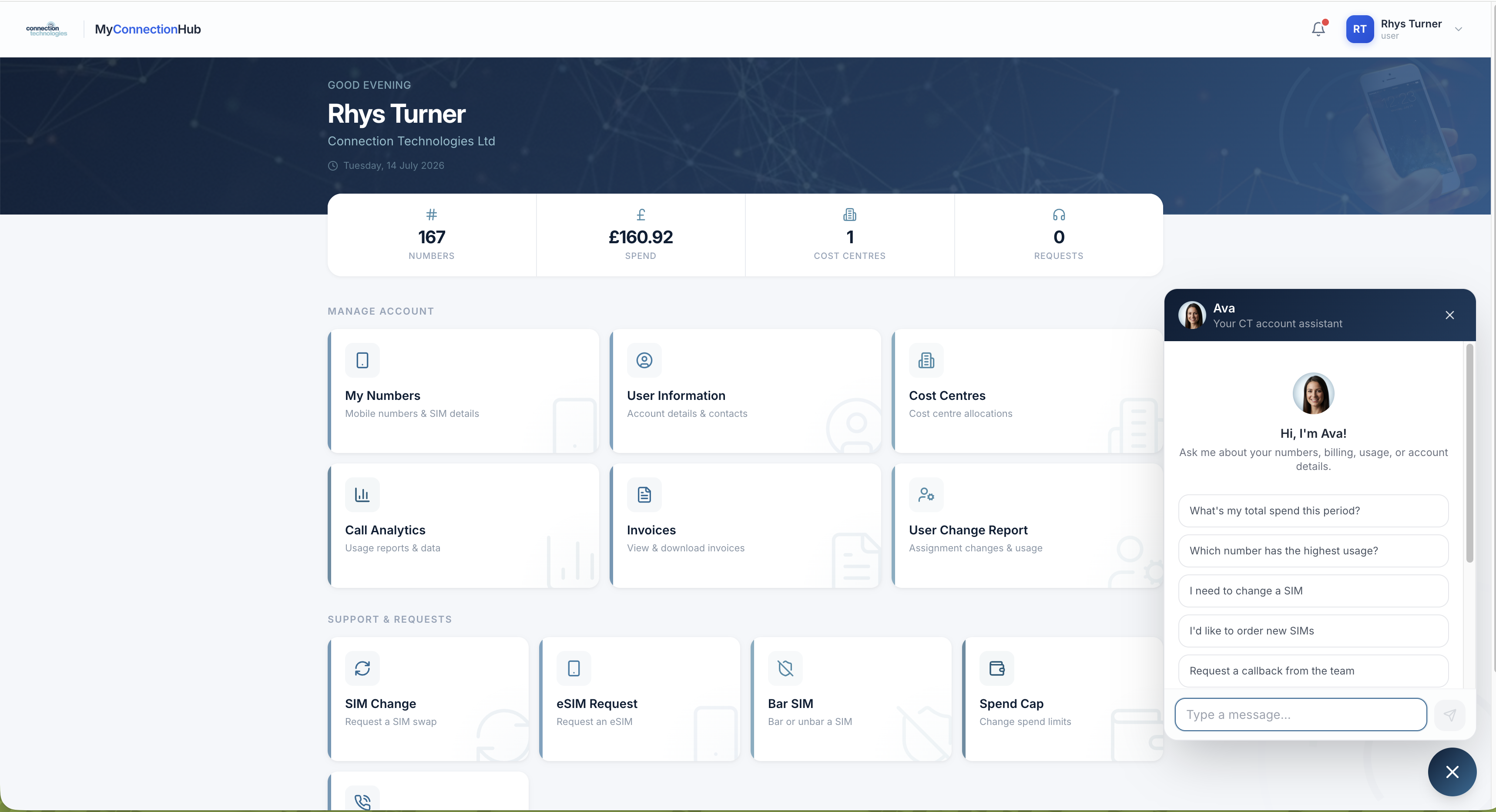 MyConnectionHub desktop web app